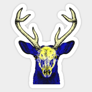 Deer Skull Interactive Yellow&Blue Filter T-Shirt By Red&Blue Sticker